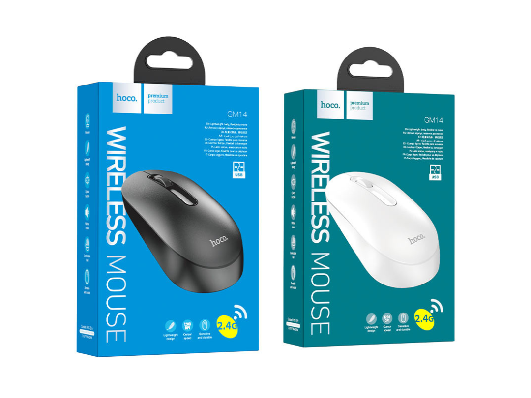 Hoco GM14 Platinum Wireless Mouse 2.4G with 1600 DPI - White Hoco GM14 Platinum Wireless Mouse 2.4G with 1600 DPI - White